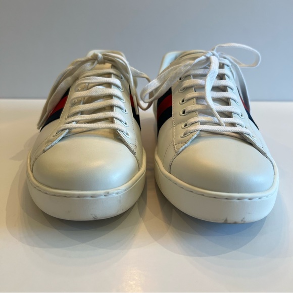 Gucci Ace Embroidered Low-Top Sneakers in White with Navy&Red - Men size US 9.5 - Picture 2 of 16